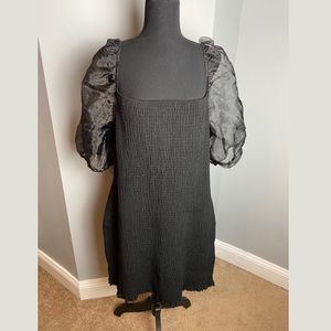 FOREVER 21 Black Dress w/ Sheer Puff Sleeves